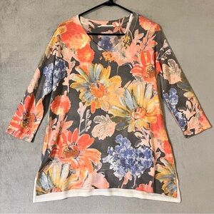 Soft Surroundings v-neck pullover Sweater Watercolor floral Womens Petite Small